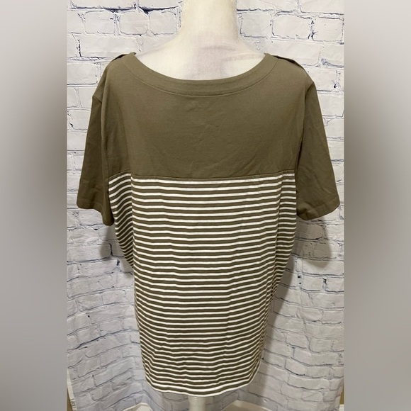Coral Bay Woman Size 2X Olive And White Short Sleeve Shirt/top - Picture 4 of 7